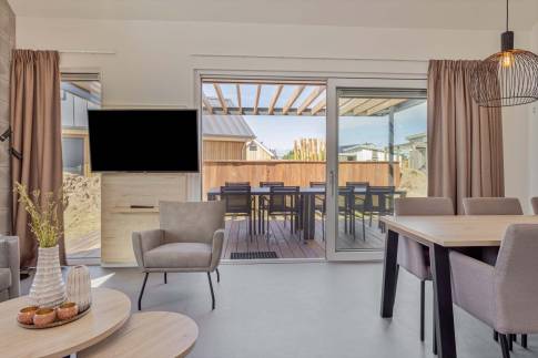 The Woonkamer of nr. 036 - type Strandlodge 8 in Vakantiepark Boomhiemke