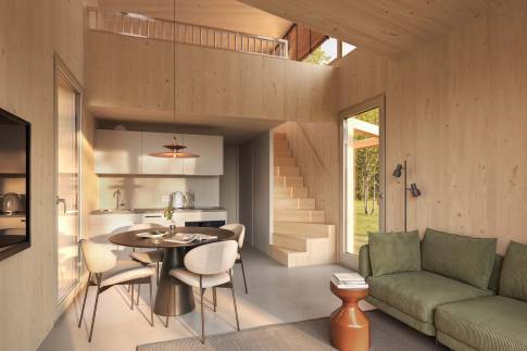 The Woonkamer of Type wellness-lodge - 2P in Vastgoedfonds – Goldberg Gardens Bleijenbeek