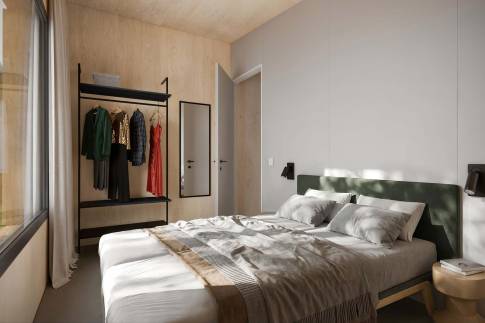 The Slaapkamer of Type eco-lodge - 4P in Vastgoedfonds – Goldberg Gardens Vorden